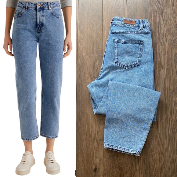 Buy Benetton Blue Denim Frill Top Mom Fit Jeans from Next Oman